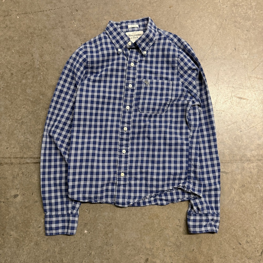 Abercrombie‎ & Fitch Mens Muscle Fit Plaid Button Down Shirt Blue White Medium